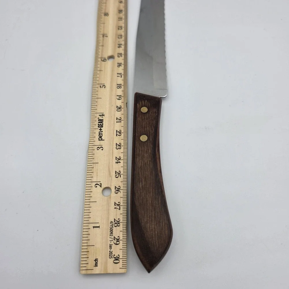 EKCO Stainless USA Serrated Knife Wood Handle Bread Ham Pointed Edge 7.75